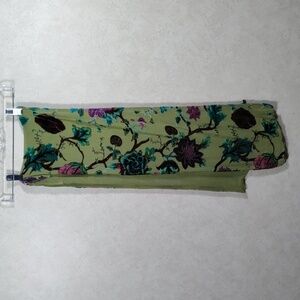 02567 J & X NY green & purple print silk blend scarf 9.5" X 60"